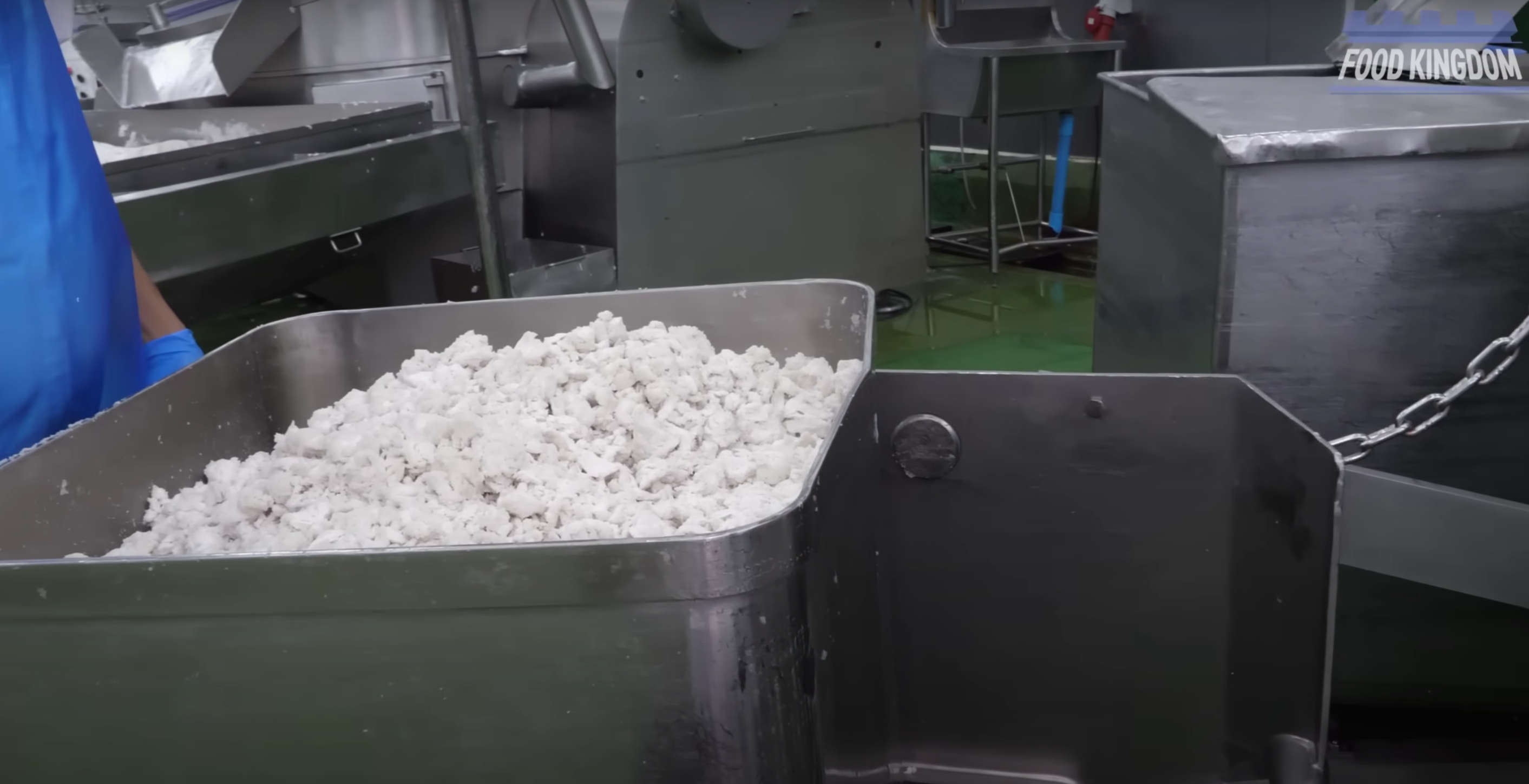 Une barquette de chair de poisson congelée prête à être transformée en bâtonnets de crabe. | Youtube.com/Food Kingdom
