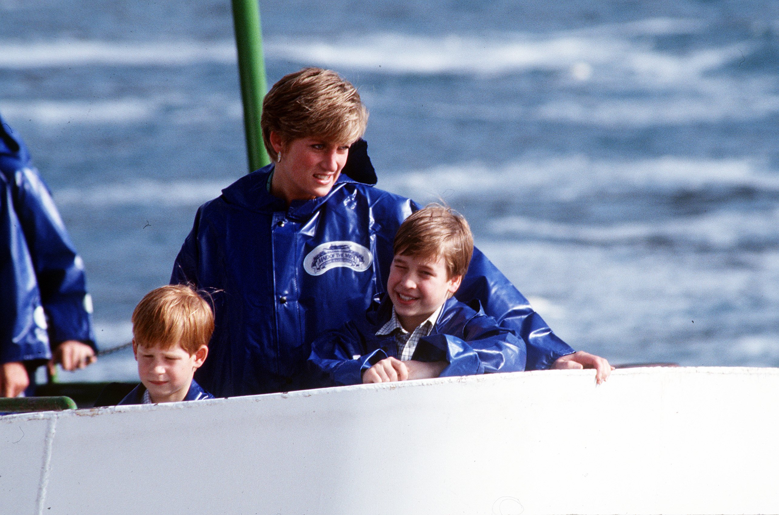 La défunte Princesse Diana avec le Prince Harry et le Prince William naviguant | Photo : Getty Images