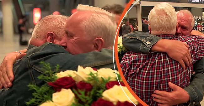 Une photo de George Skrzynecky et Lucian Paznanski s'embrassant en larmes | Photo : youtube.com/BBC News