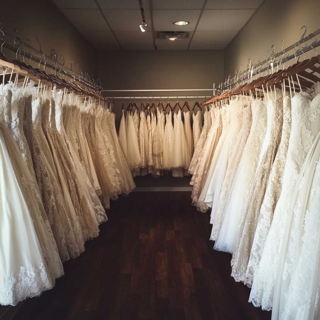 Rangées de robes de mariée | Source : Midjourney