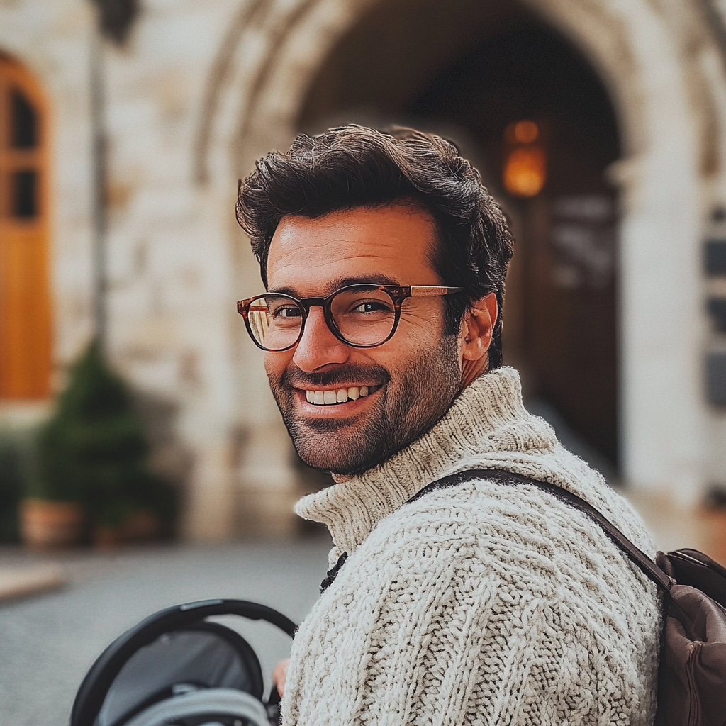 Un homme debout à l'extérieur d'une église | Source : Midjourney
