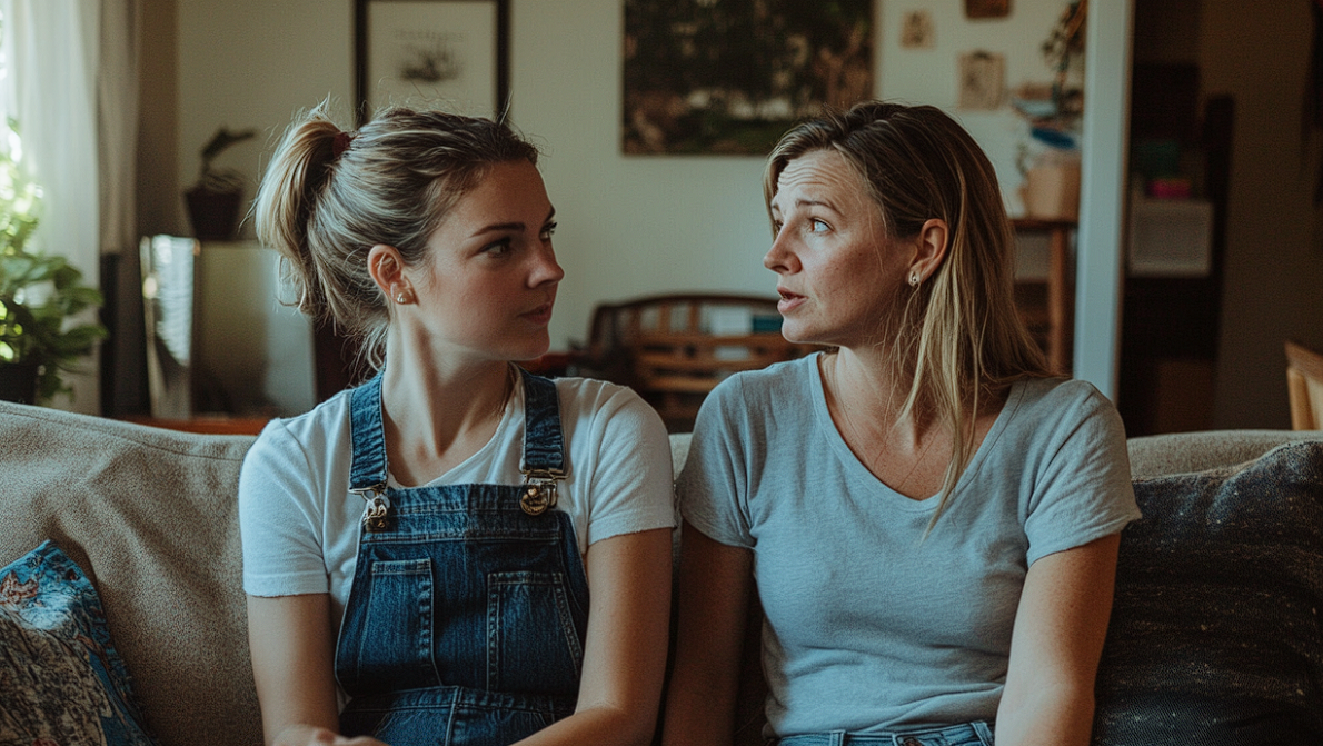 Deux femmes ayant une conversation sérieuse | Source : Midjourney