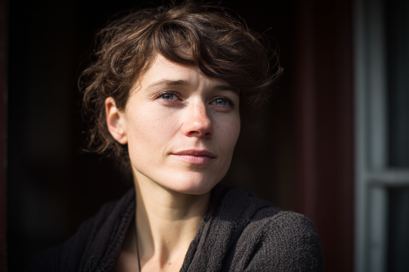 Une femme debout devant sa maison | Source : Midjourney