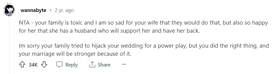 Un utilisateur a laissé un commentaire de soutien à OP, saluant sa décision | Source : Reddit.com
