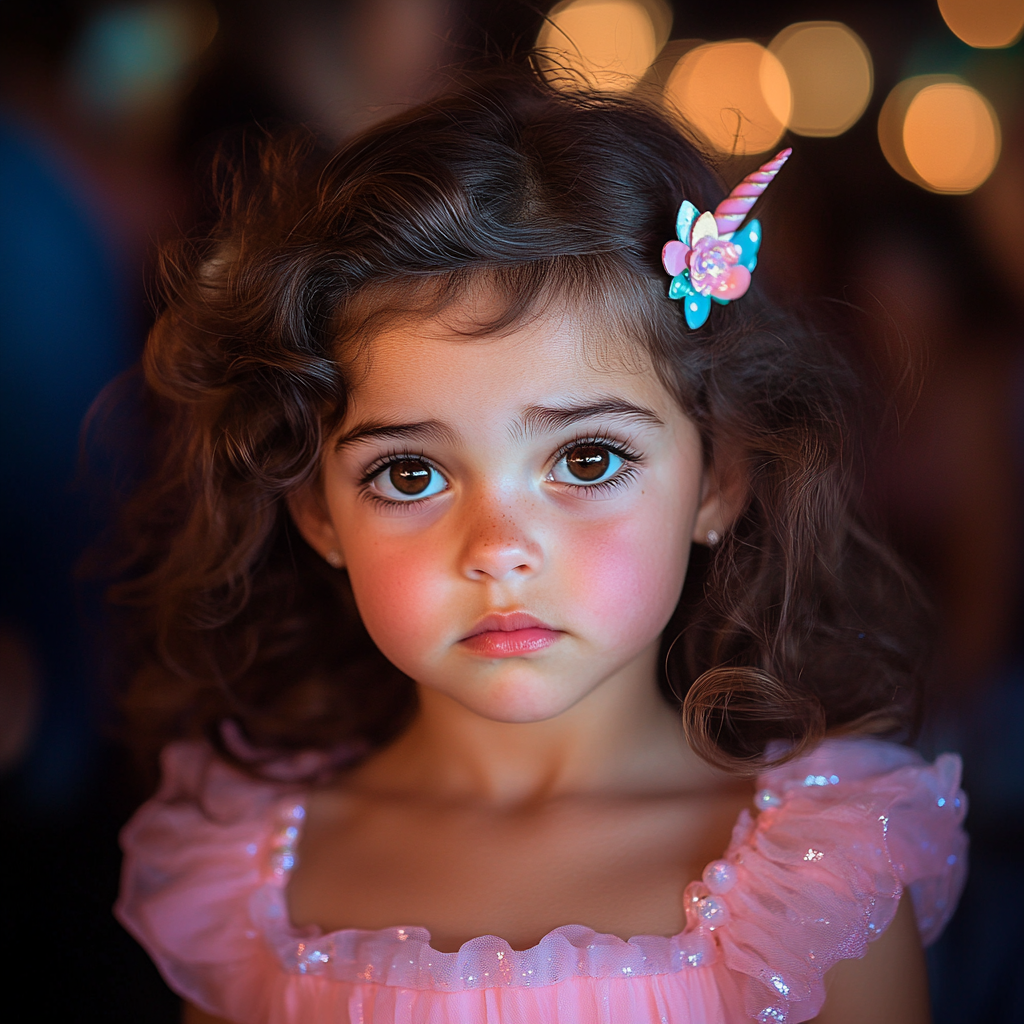 Une petite fille à l'air sérieux et préoccupé | Source : Midjourney
