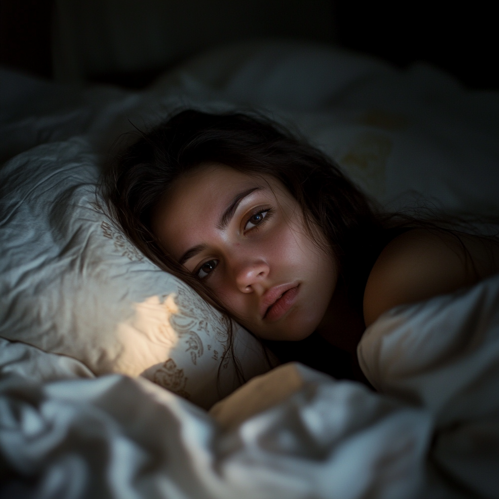 Une femme sans sommeil dans son lit | Source : Midjourney