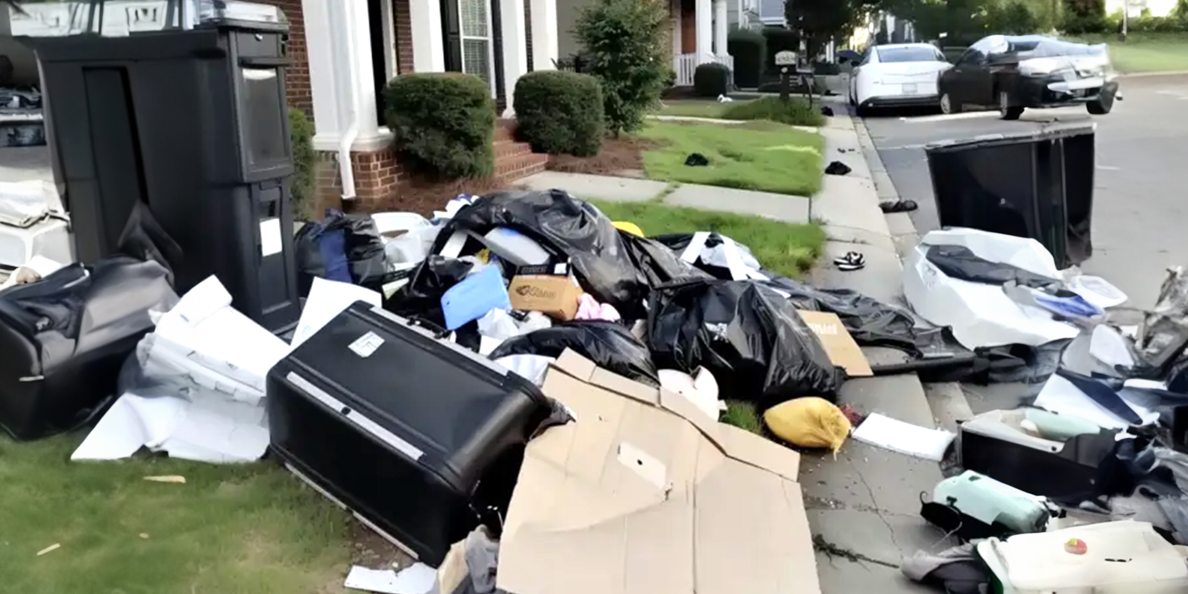 Une cour avant couverte de boîtes et de sacs poubelles | Source : Amomama