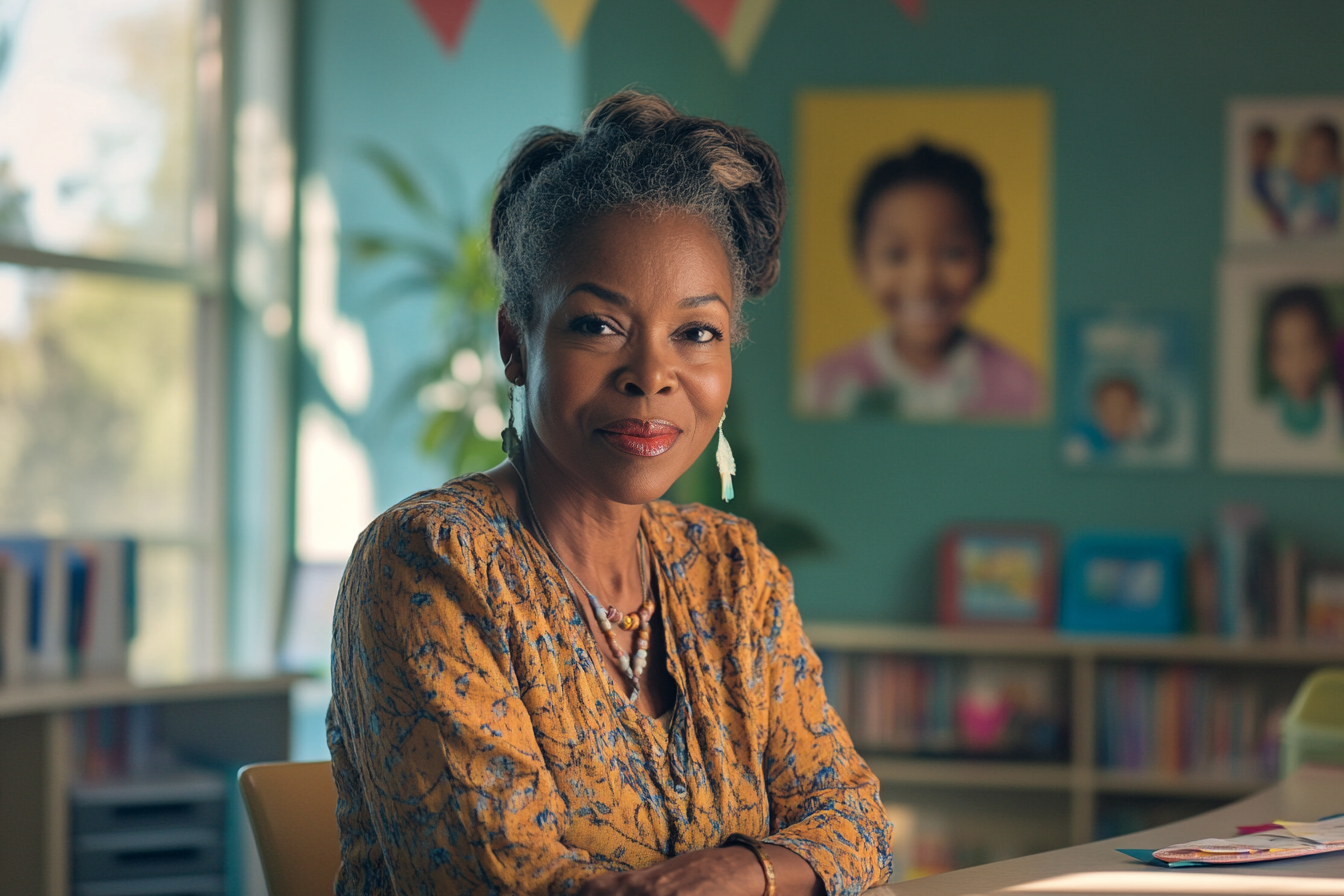 Femme à un bureau dans un centre pour enfants | Source : Midjourney