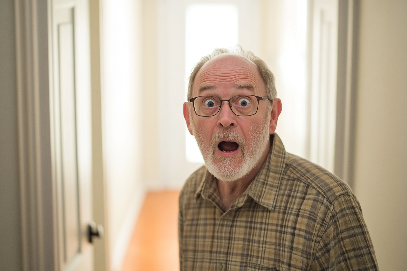 Shocked man in a hallway | Source: Midjourney