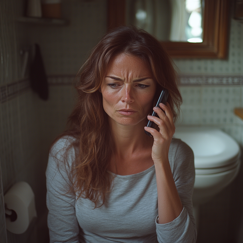 Une femme fronce les sourcils alors qu'elle est au téléphone | Source : Midjourney