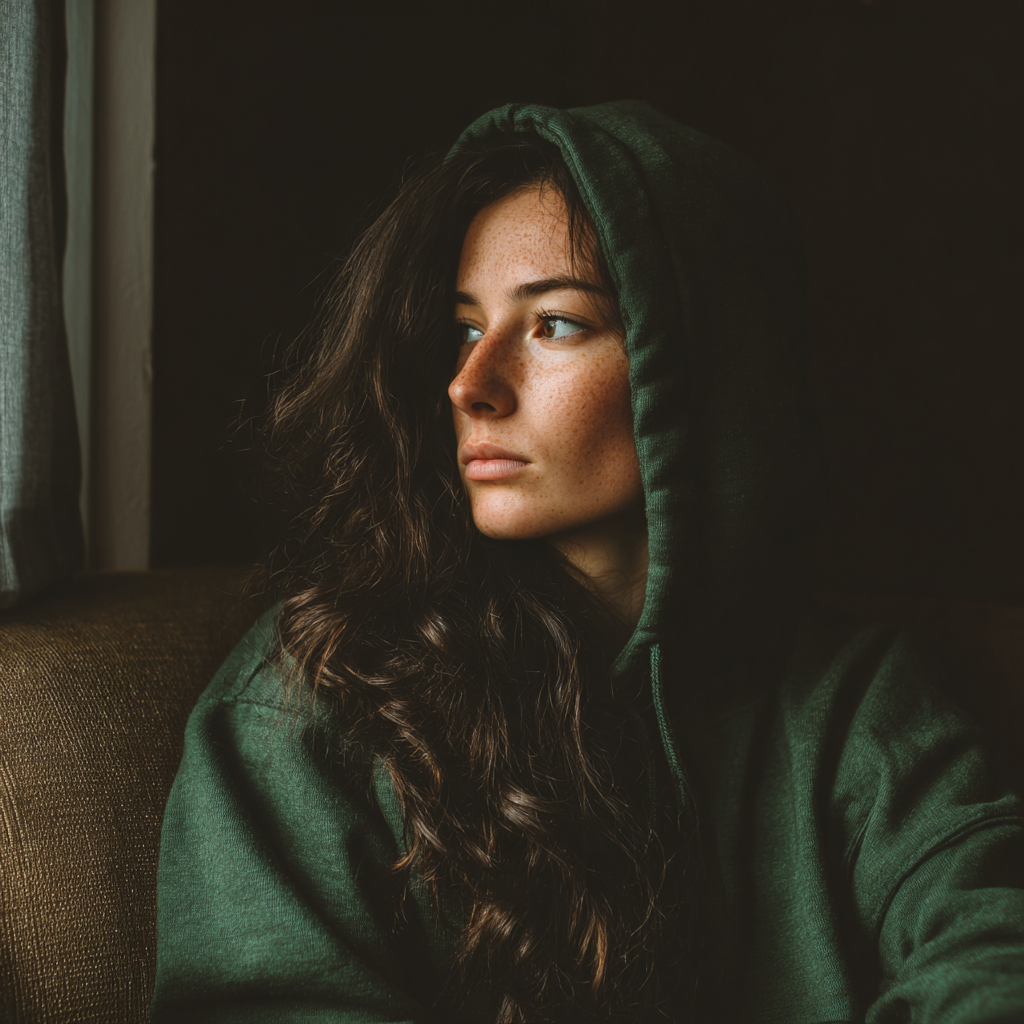 Une femme pensive qui regarde par la fenêtre | Source : Midjourney