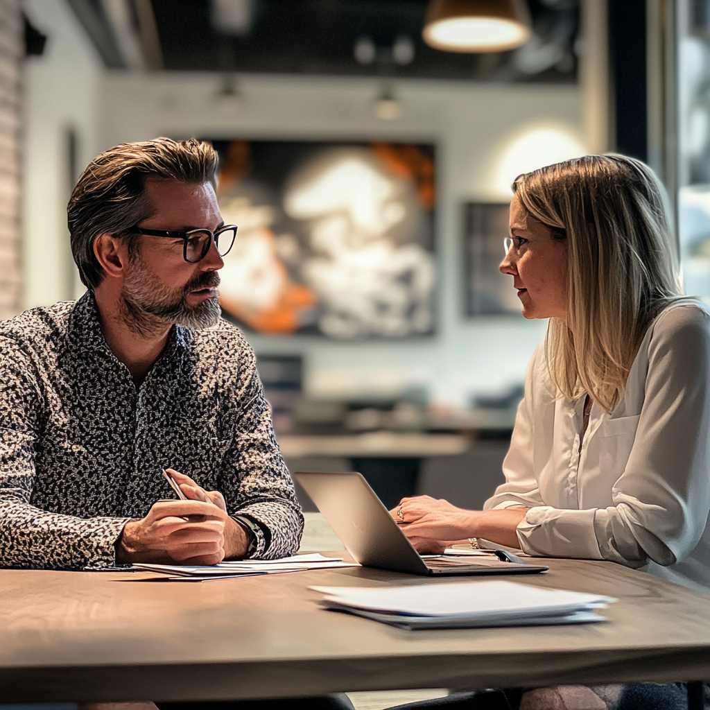 Un homme et une femme en réunion | Source : Midjourney