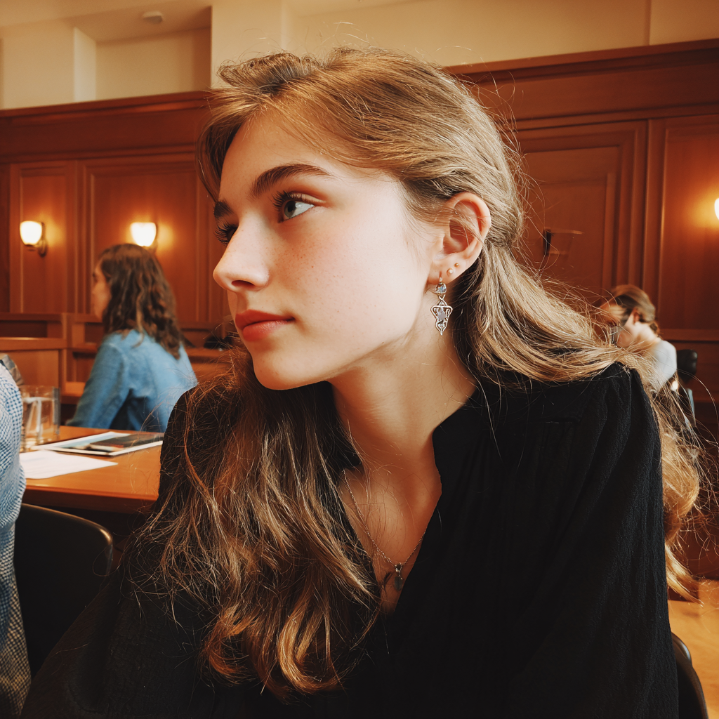 Une adolescente assise dans une salle d'audience | Source : Midjourney