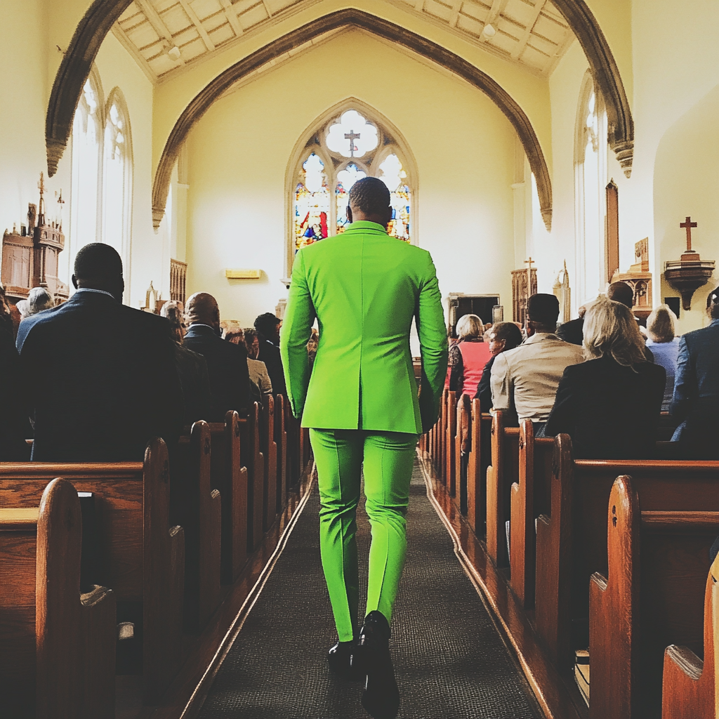 Un homme portant un costume vert vif | Source : Midjourney