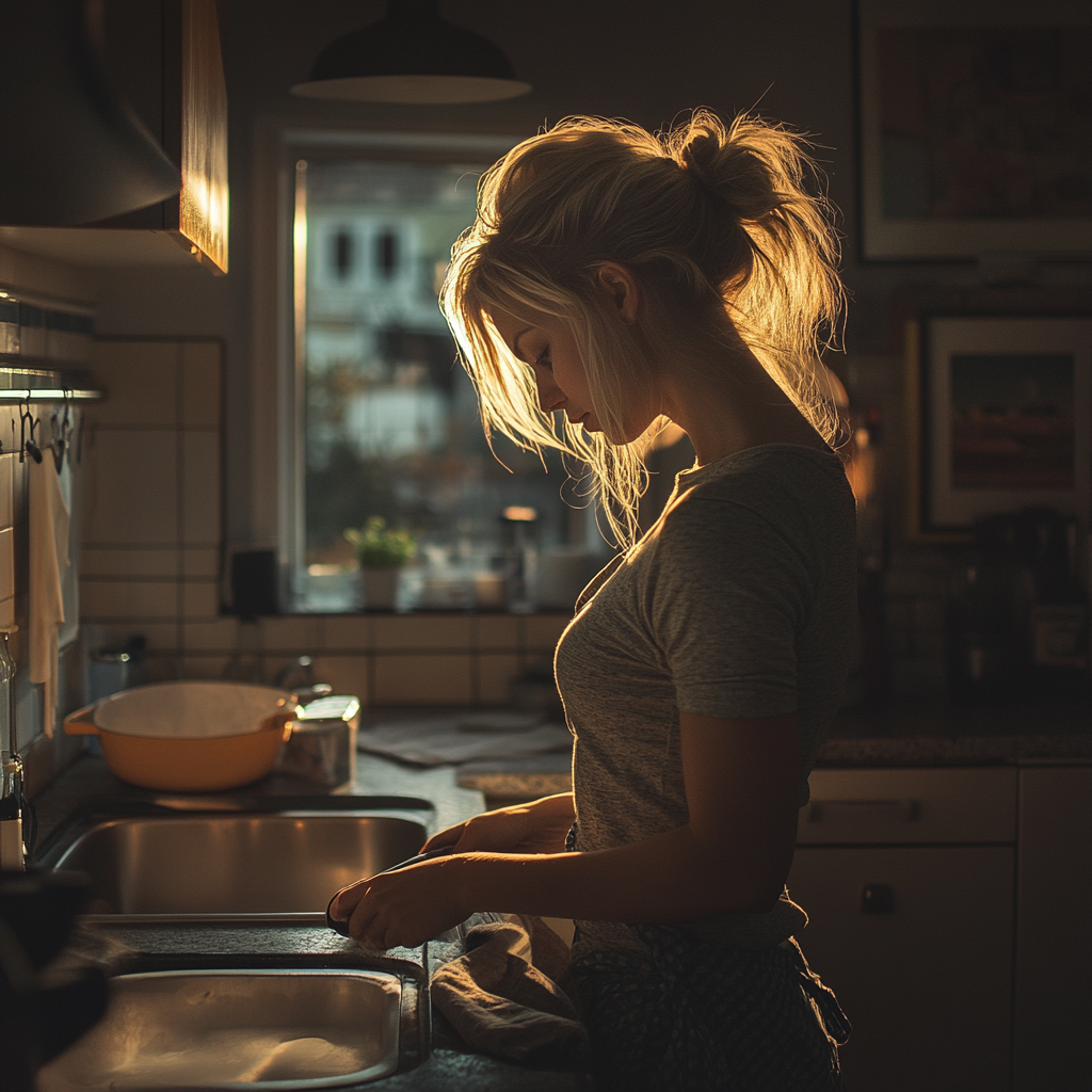 Une femme qui nettoie sa cuisine | Source : Midjourney