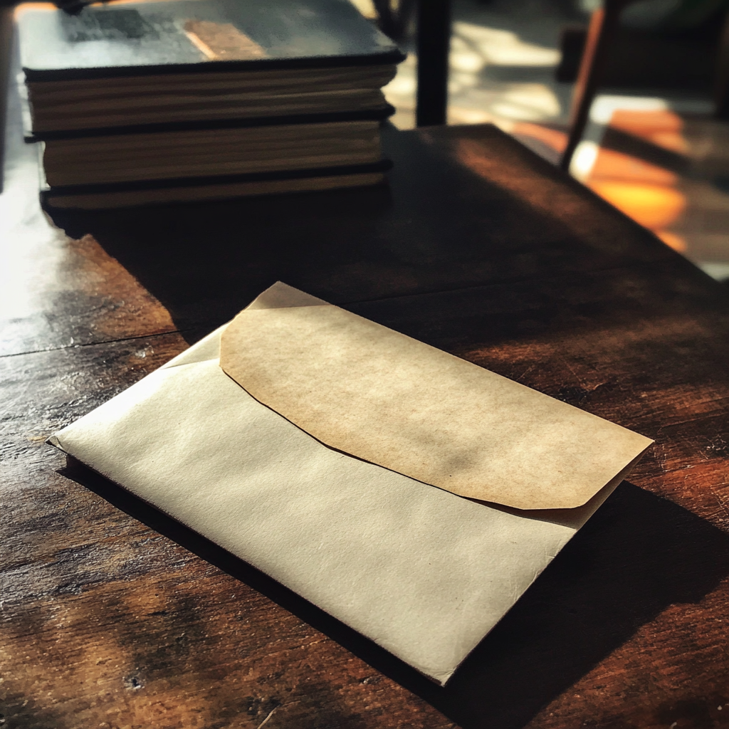 Une enveloppe sur une table | Source : Midjourney