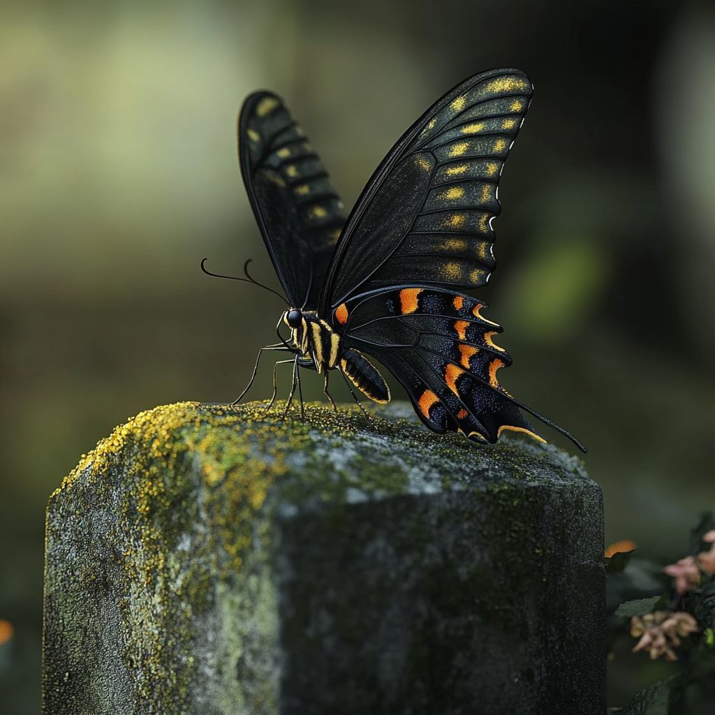 Un papillon sur une pierre tombale | Source : Midjourney