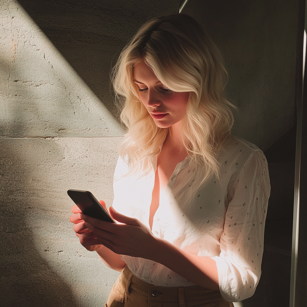 Une femme utilisant son téléphone | Source : Midjourney