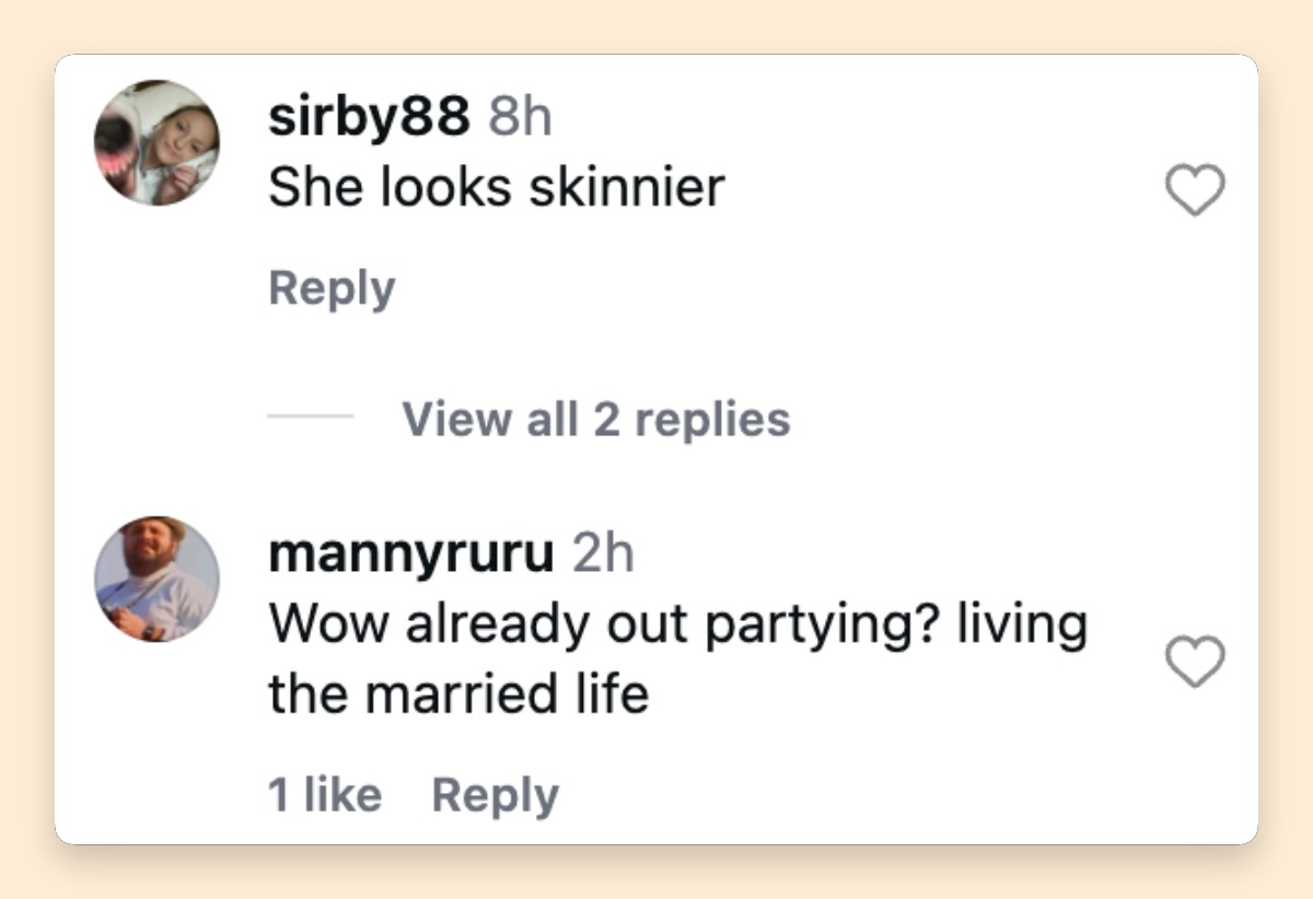 La sortie de Swift à Londres a suscité toutes sortes de réactions sur Instagram : certains commentaires portaient sur son look, d'autres sur son mariage présumé. | Source : Instagram/enews