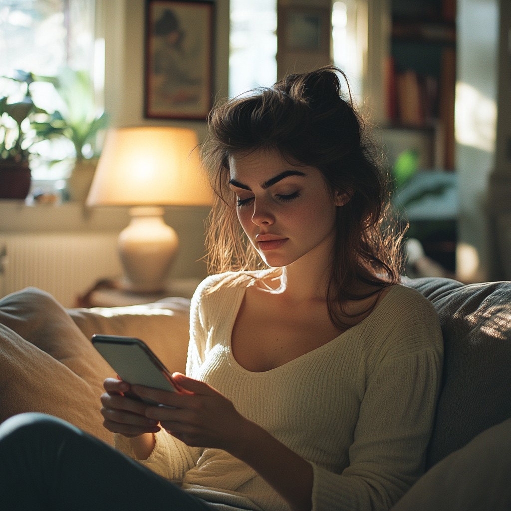 Une femme utilisant son téléphone | Source : Midjourney