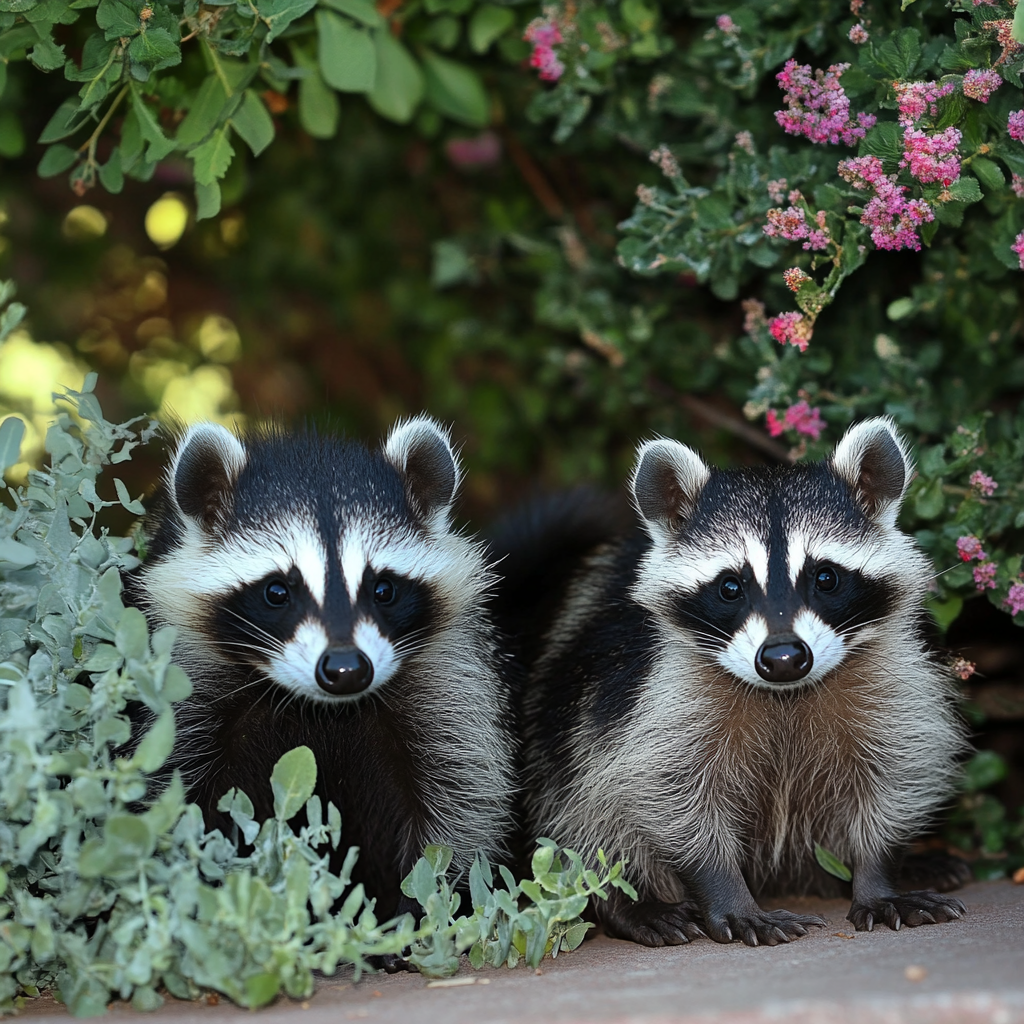 Deux petits animaux assis dans un jardin | Source : Midjourney