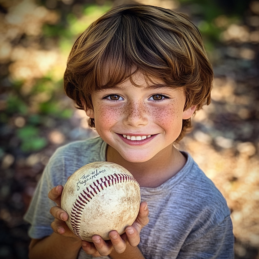 Un garçon tenant une balle de baseball | Source : Midjourney