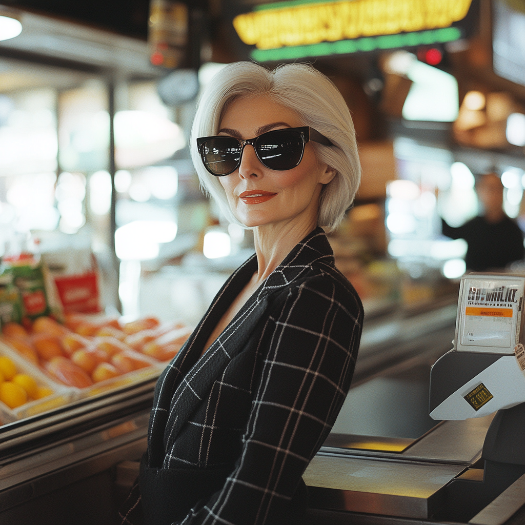 Une femme qui sourit dans un magasin | Source : Midjourney