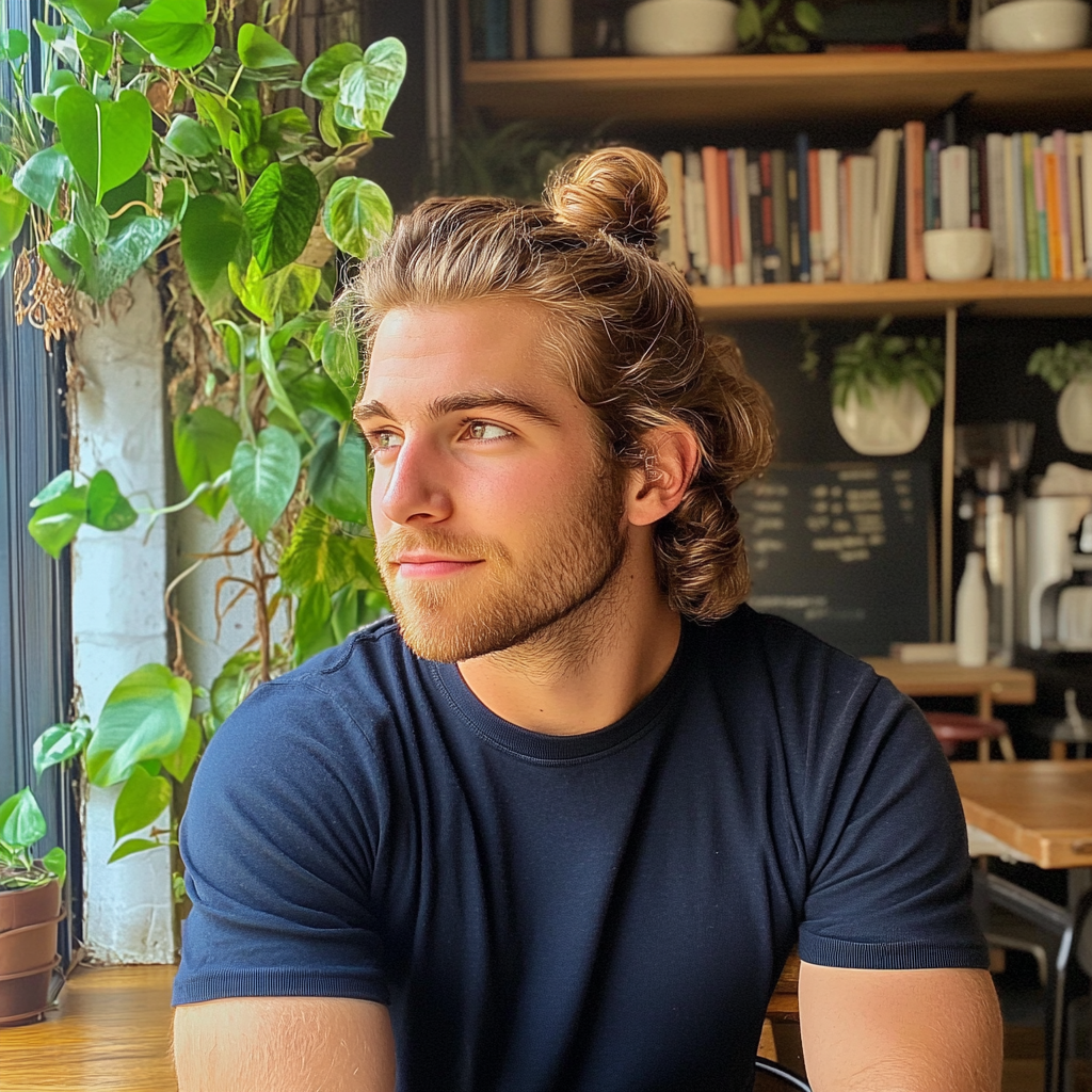 Un homme assis dans un café | Source : Midjourney