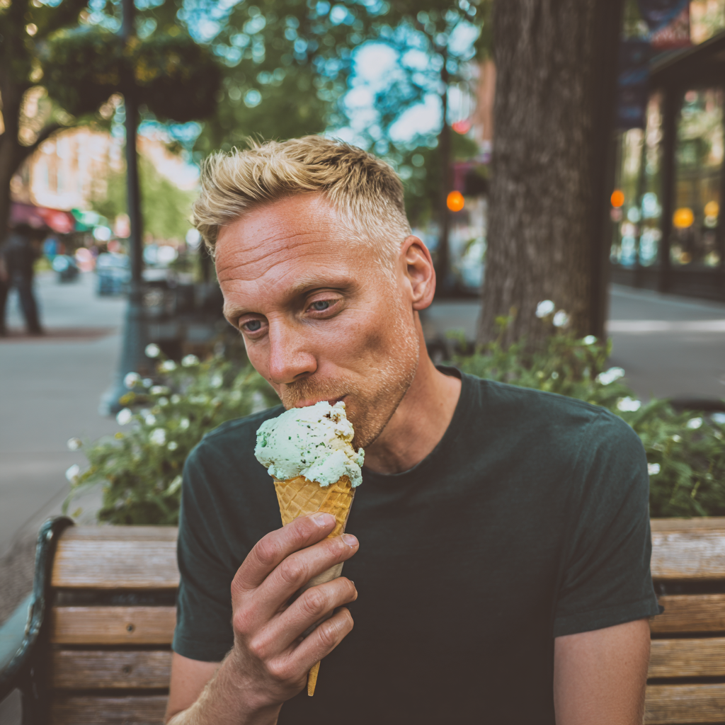 Un homme tenant un cornet de glace | Source : Midjourney