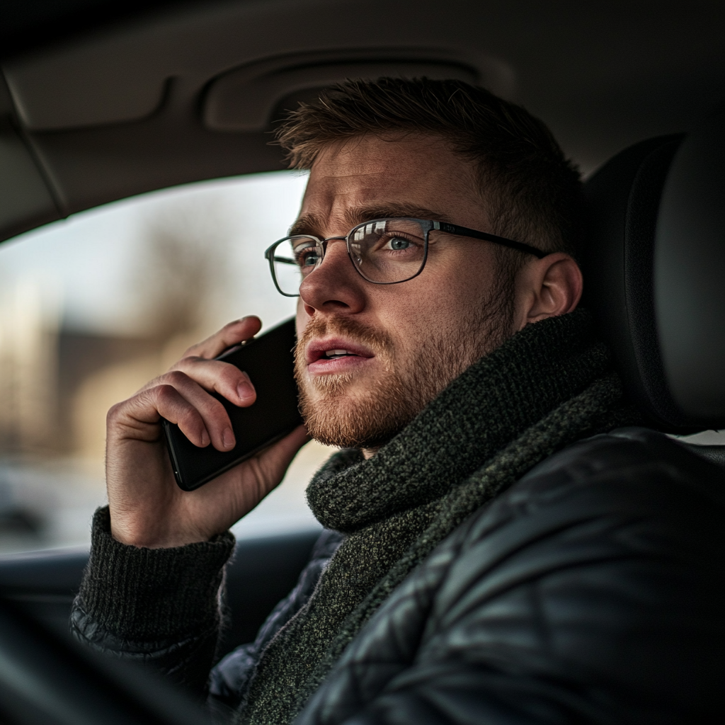 Un homme parle au téléphone alors qu'il est assis dans sa voiture | Source : Midjourney