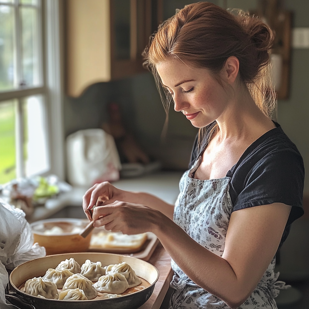 Une femme préparant des boulettes de pâte | Source : Midjourney