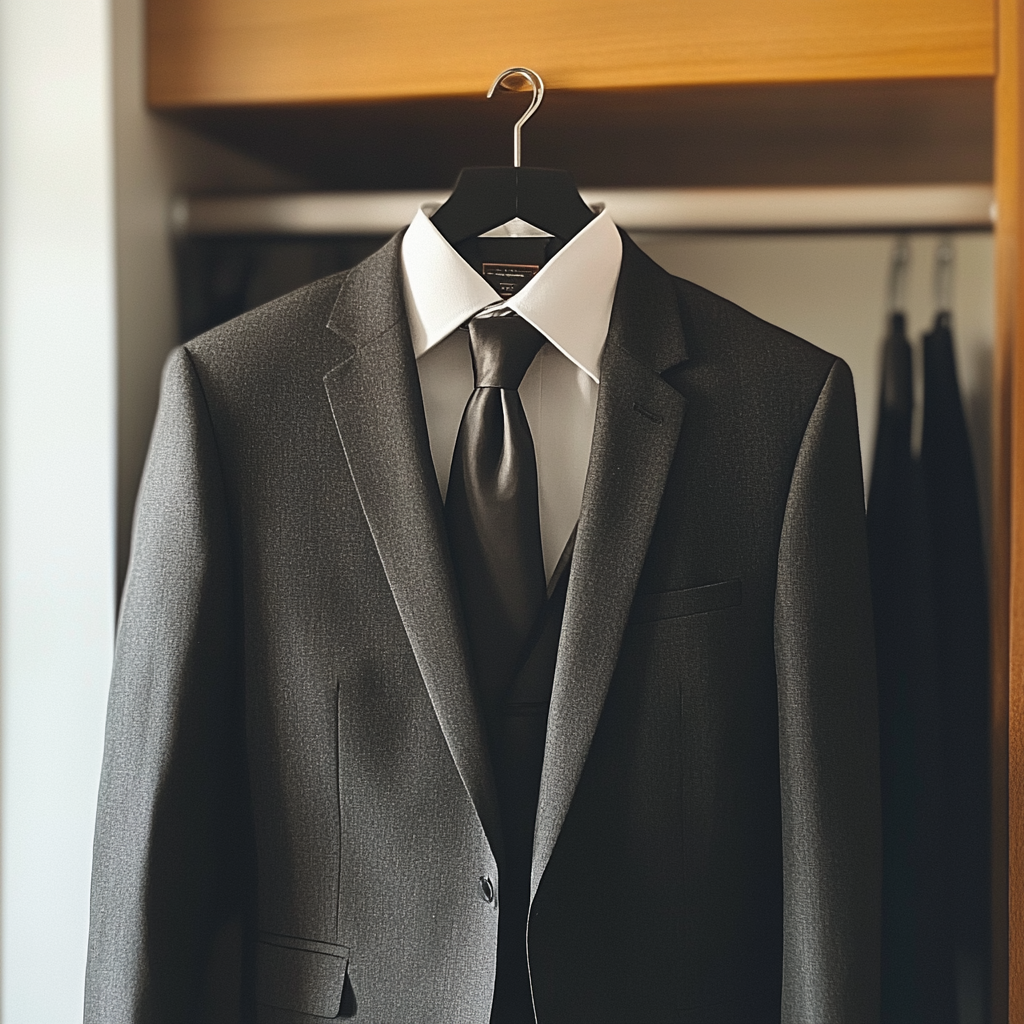 Un costume en charbon de bois sur un cintre | Source : Midjourney
