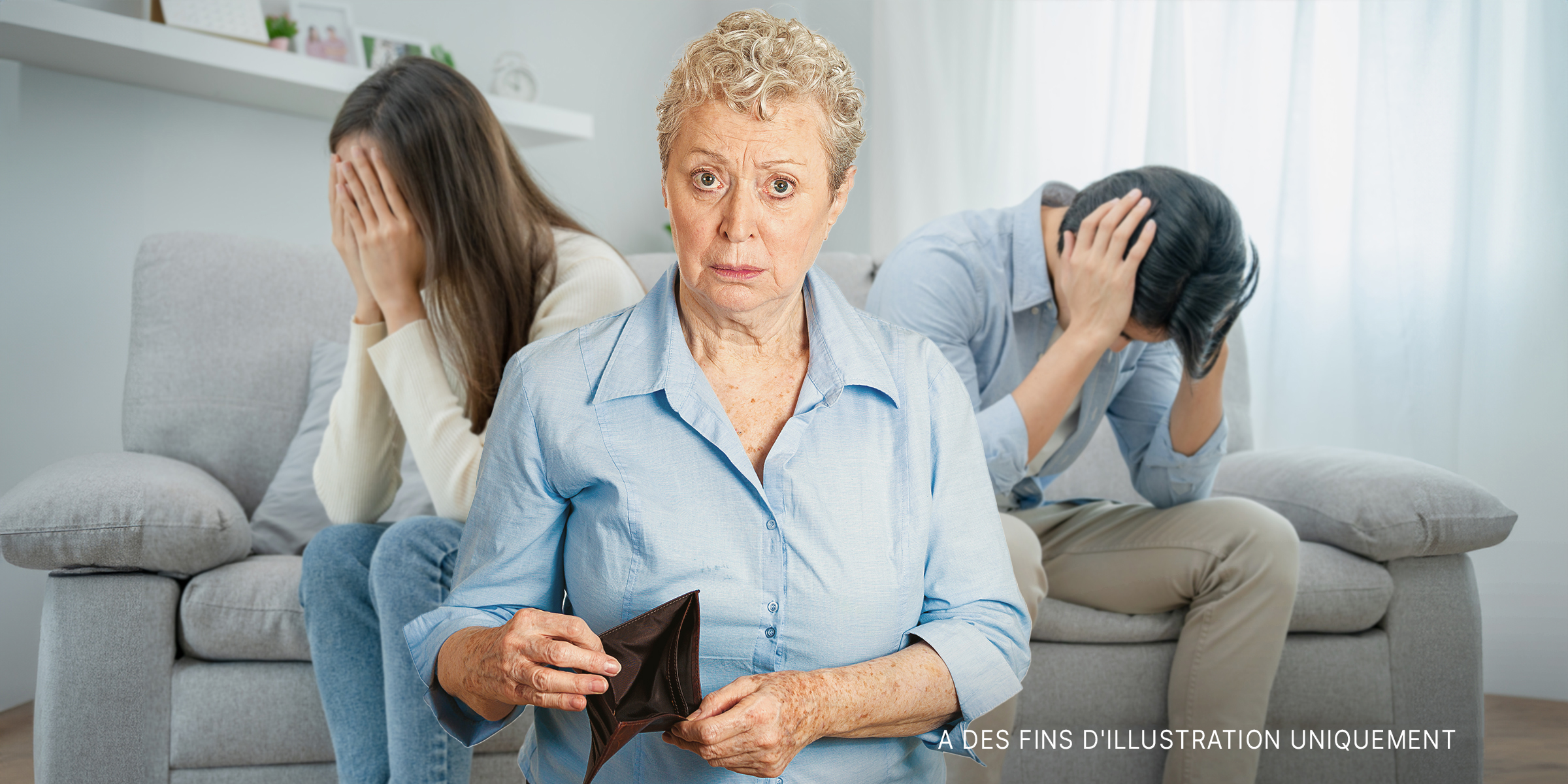 Un couple déçu avec une femme âgée au milieu | Source : Shutterstock