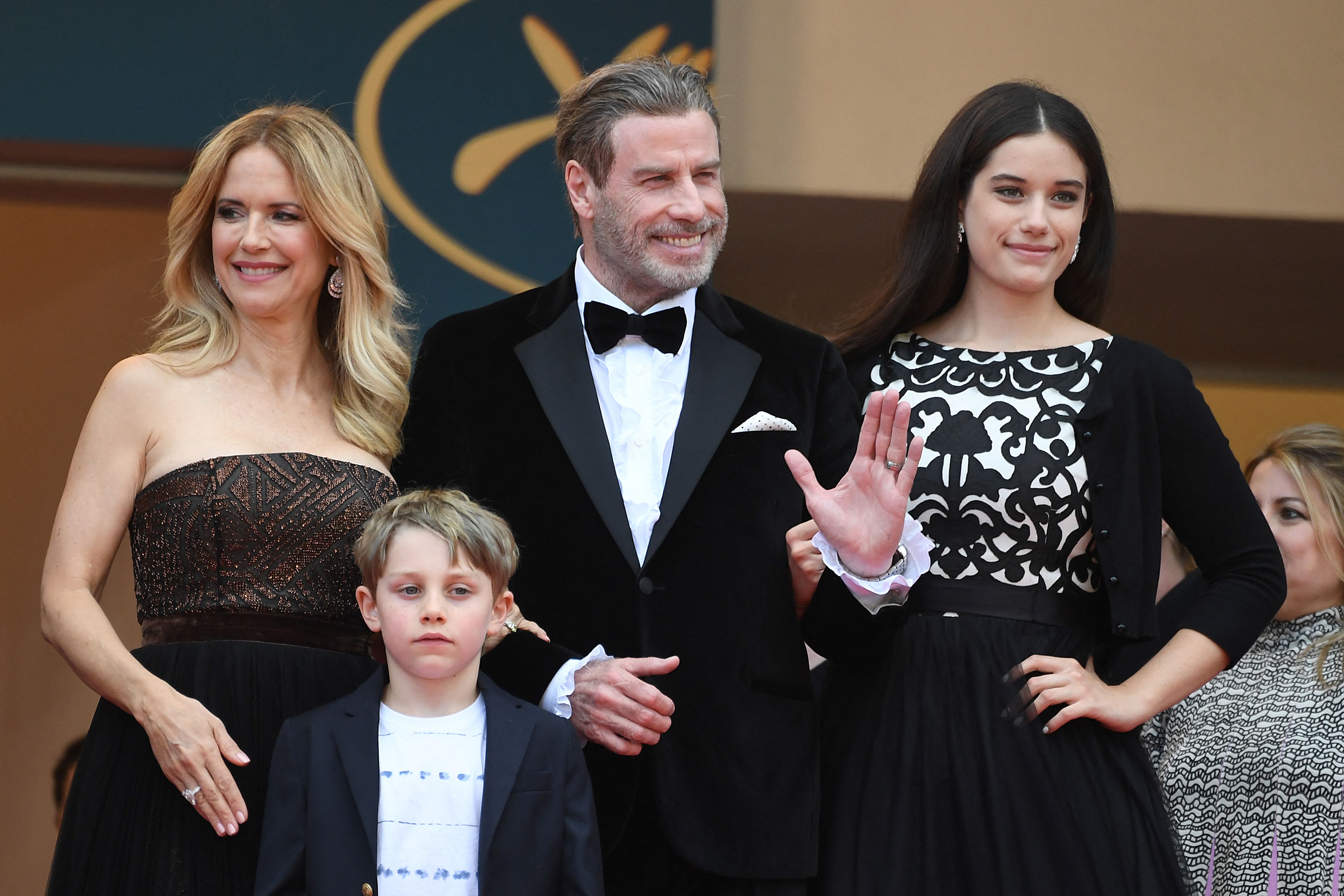 Kelly Preston, John Travolta, Ella Bleu Travolta et Benjamin Travolta lors de la projection de "Solo : A Star Wars Story" à Cannes, dans le sud de la France, le 15 mai 2018 | Source : Getty Images