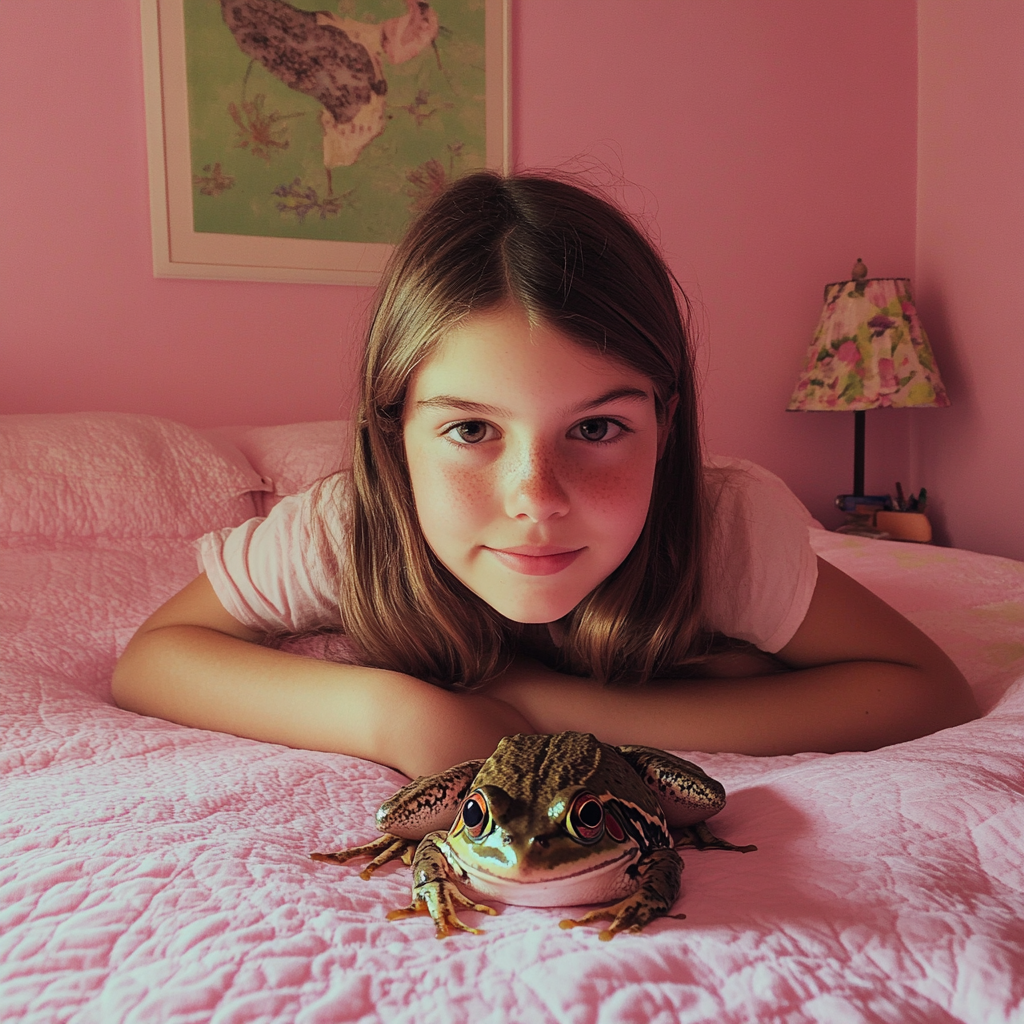 Une petite fille avec une grenouille de compagnie | Source : Midjourney