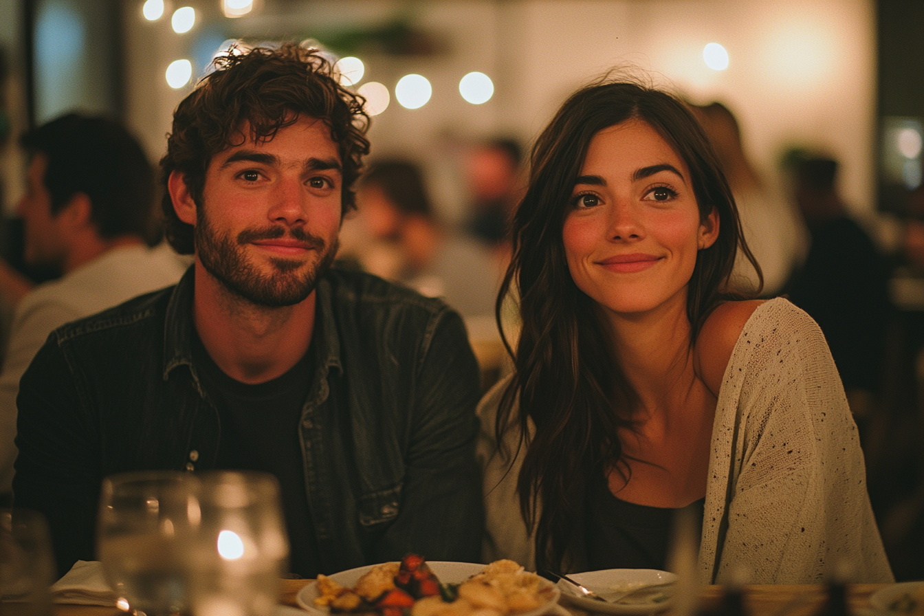 Couple sitting at a dinner table | Source: Midjourney