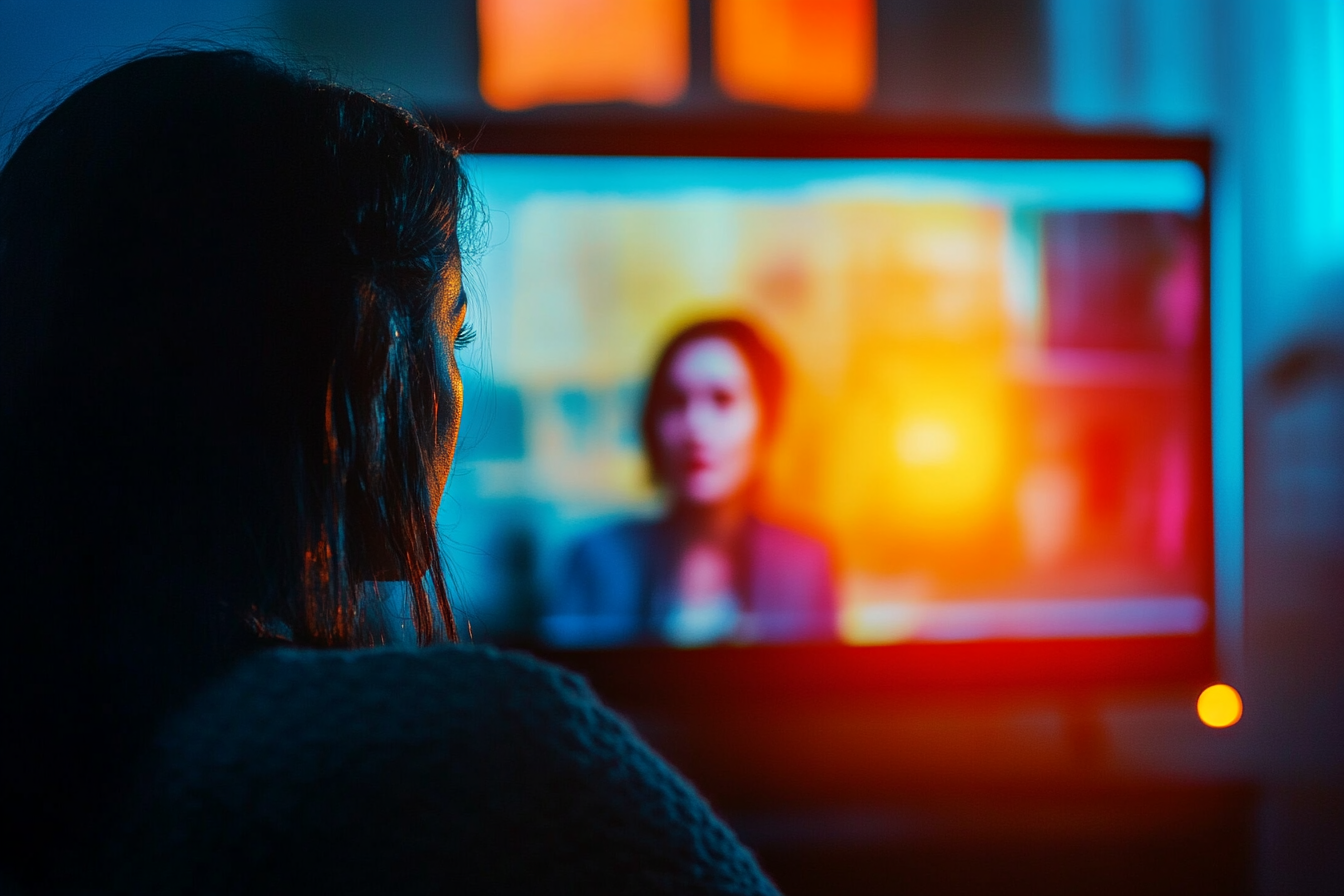 Une femme regardant un reportage télévisé | Source : Midjourney