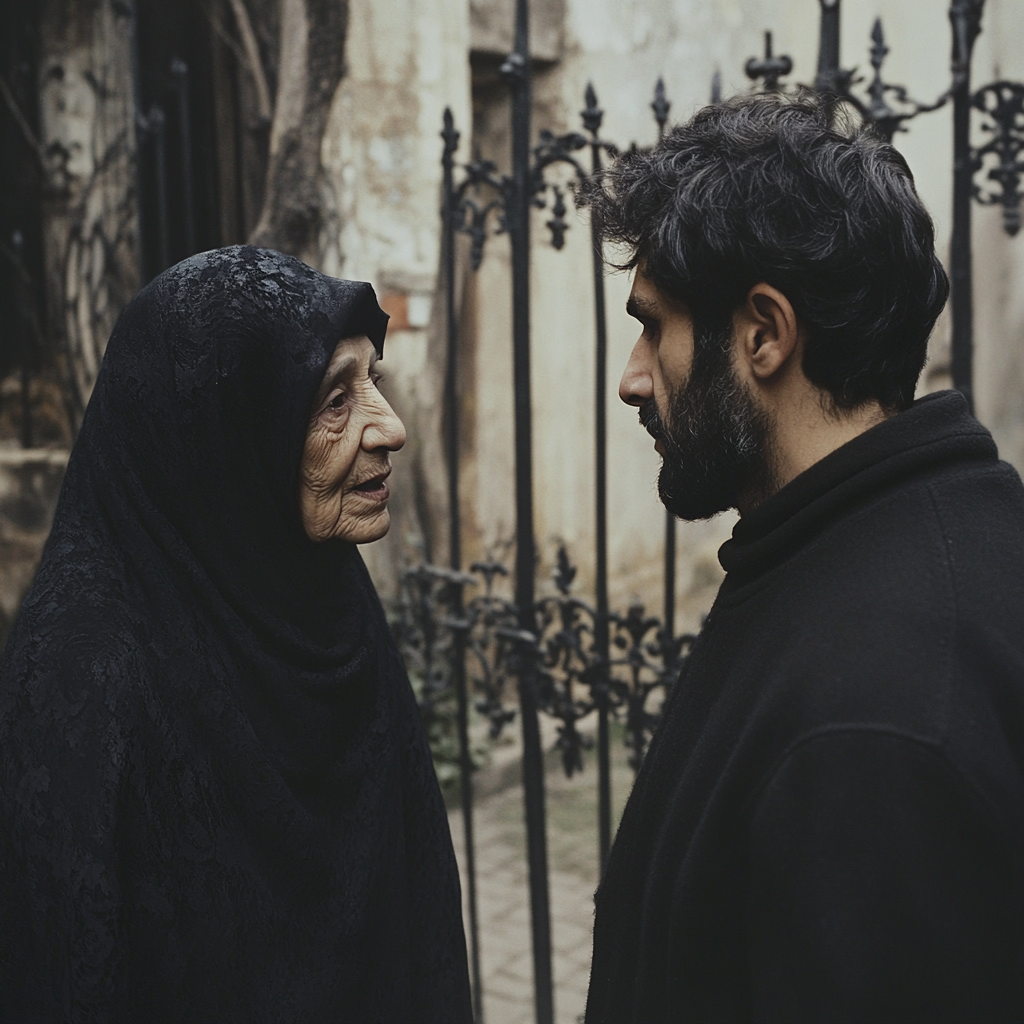 Une vieille femme qui parle à un homme | Source : Midjourney