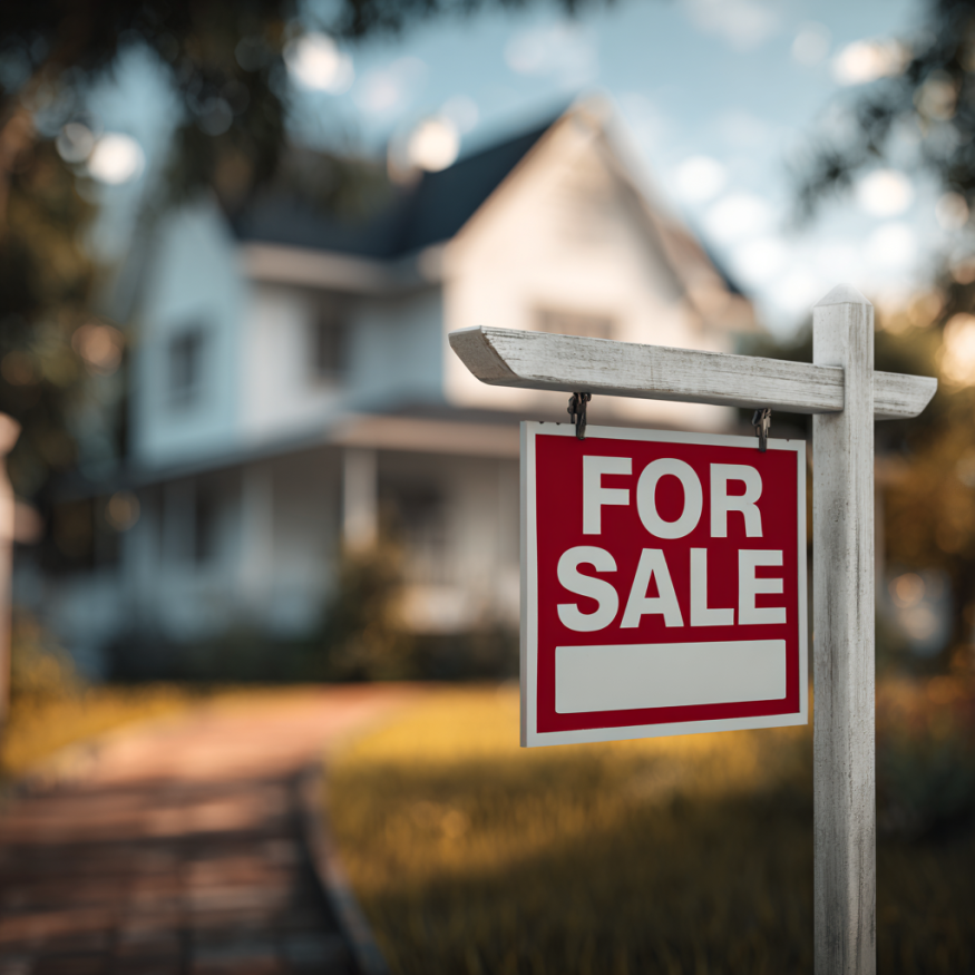 Un panneau à vendre devant une maison | Source : Midjourney