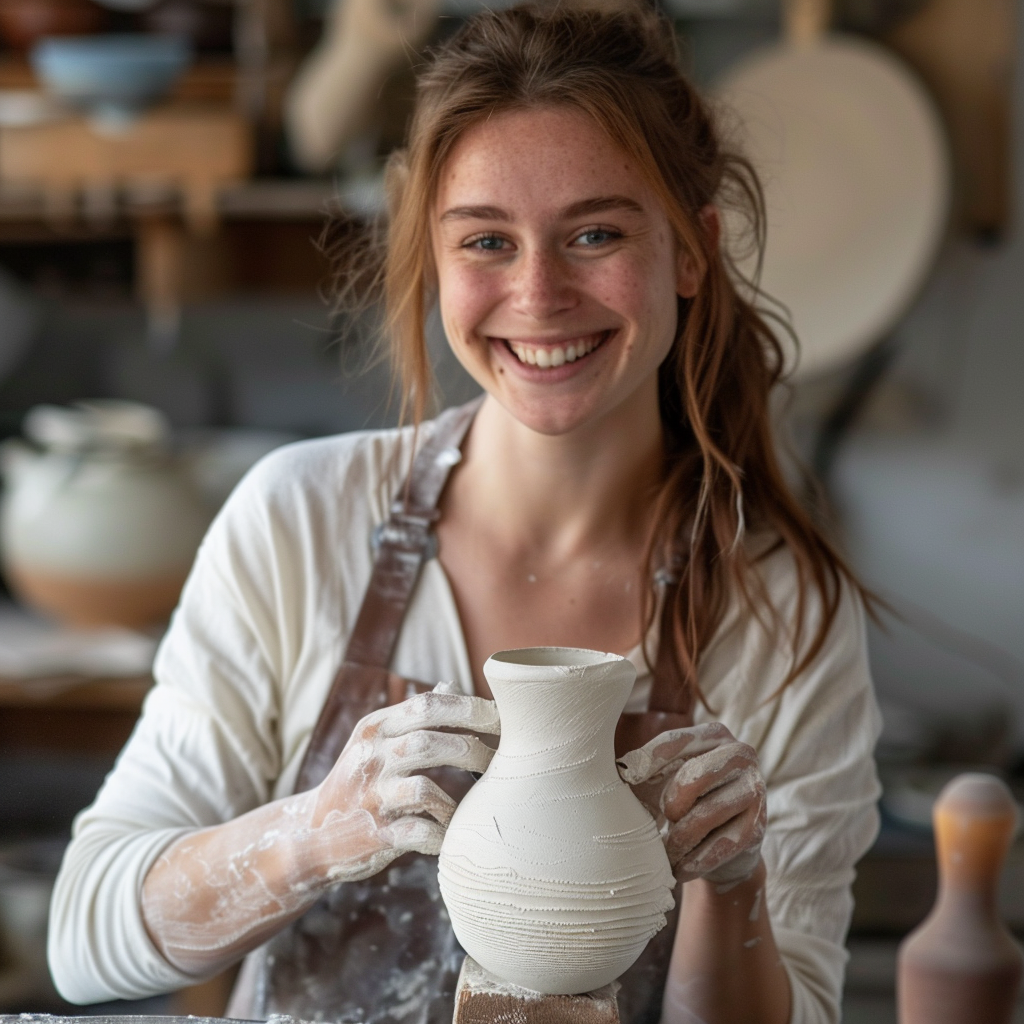 Une jeune femme fabriquant un vase | Source : Midjourney