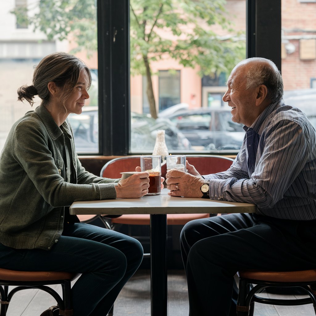 Une femme et un homme profitant d'un rendez-vous autour d'un café | Source : Midjourney