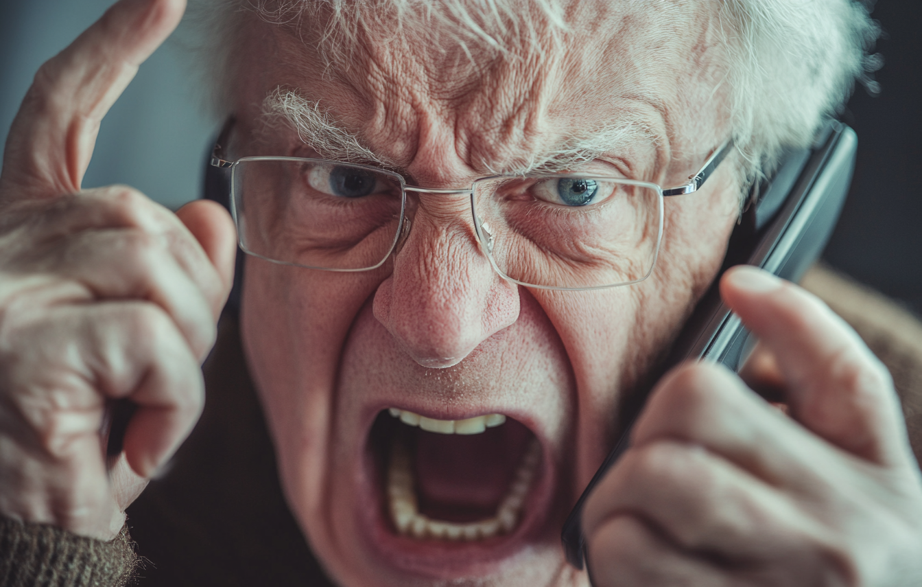 Un vieil homme qui crie au téléphone | Source : Midjourney