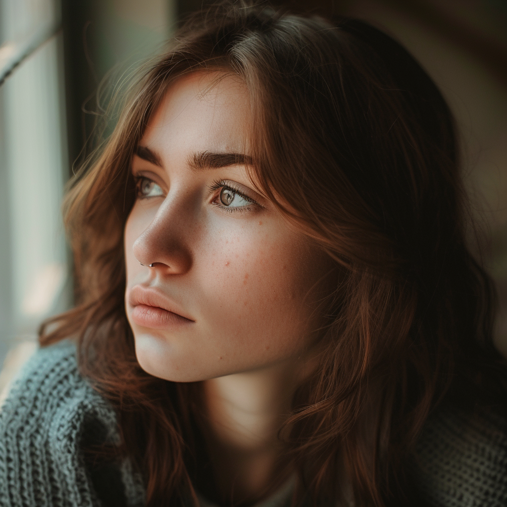 Une femme triste qui regarde par la fenêtre | Source : Midjourney