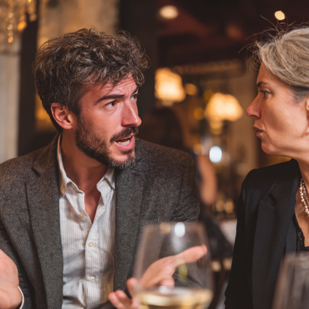 Un homme en conversation intense avec sa mère | Source : Midjourney