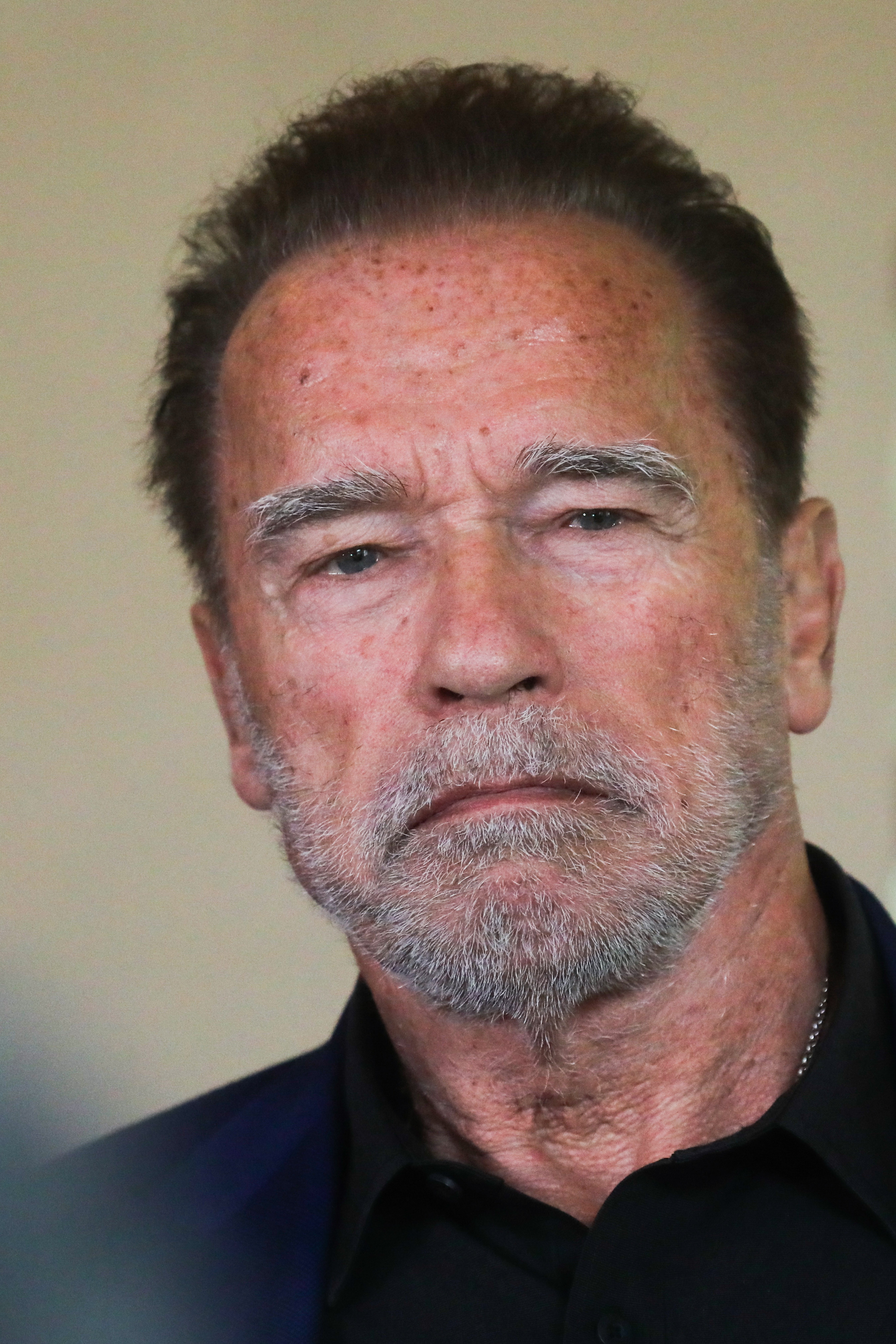 Arnold Schwarzenegger est photographié à la Fondation du Centre juif d'Auschwitz en Pologne, le 28 septembre 2022. | Source : Getty Images