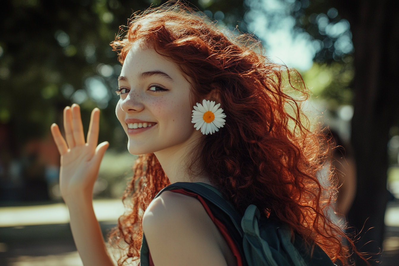 Une adolescente fait un signe d'au revoir alors qu'on la dépose à l'école | Source : Midjourney