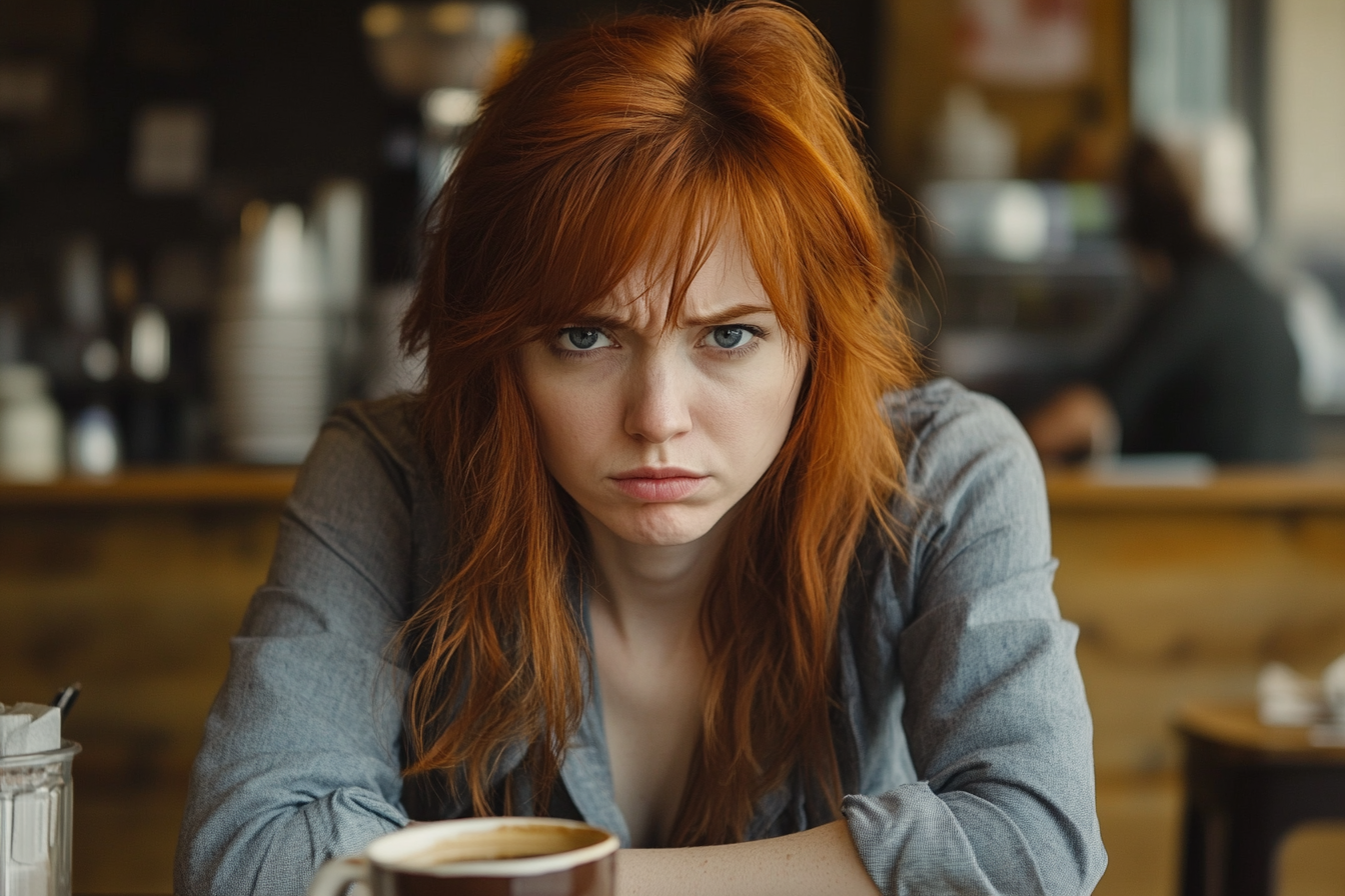 Une femme qui jette un coup d'œil à quelqu'un dans un café | Source : Midjourney