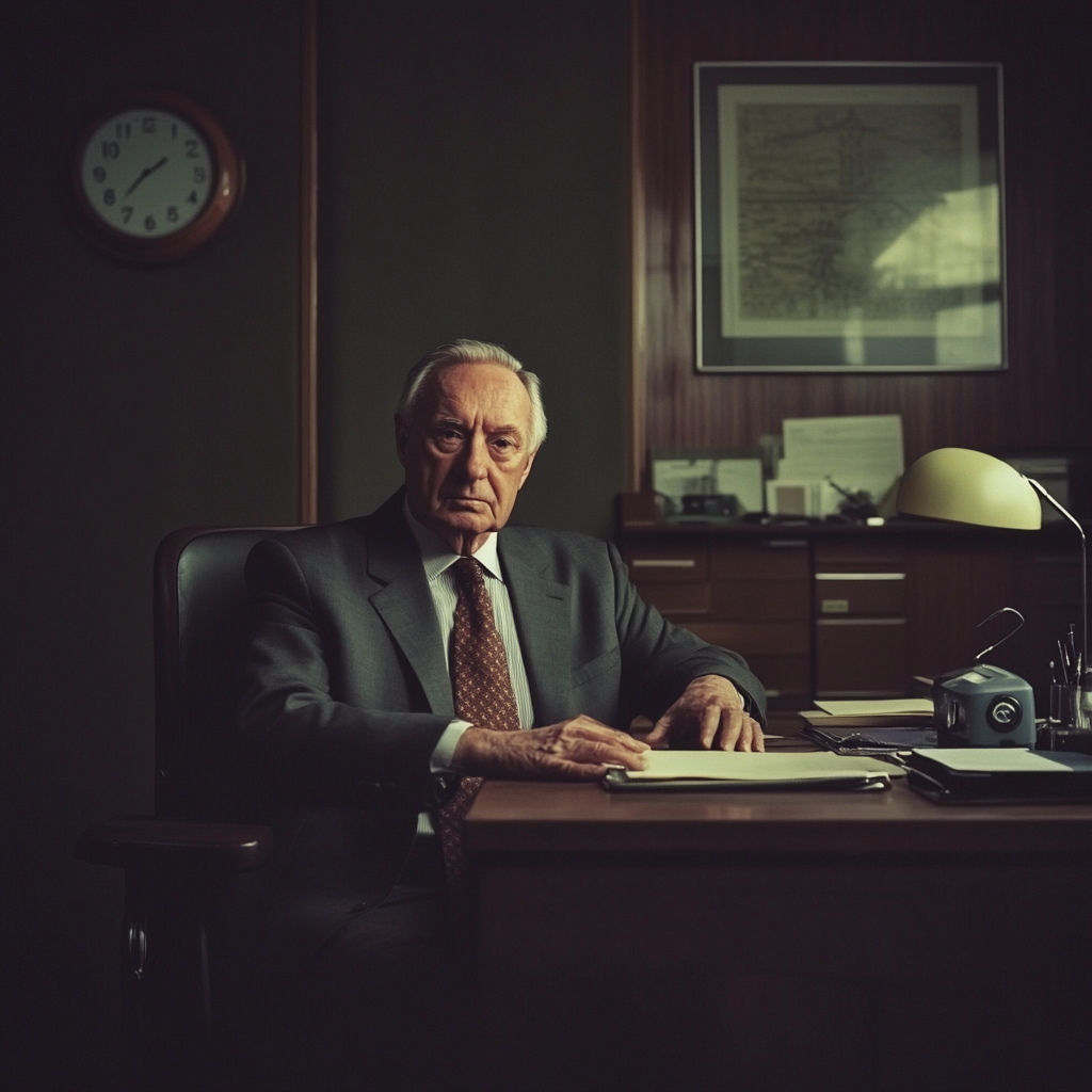 Un homme assis à son bureau | Source : Midjourney