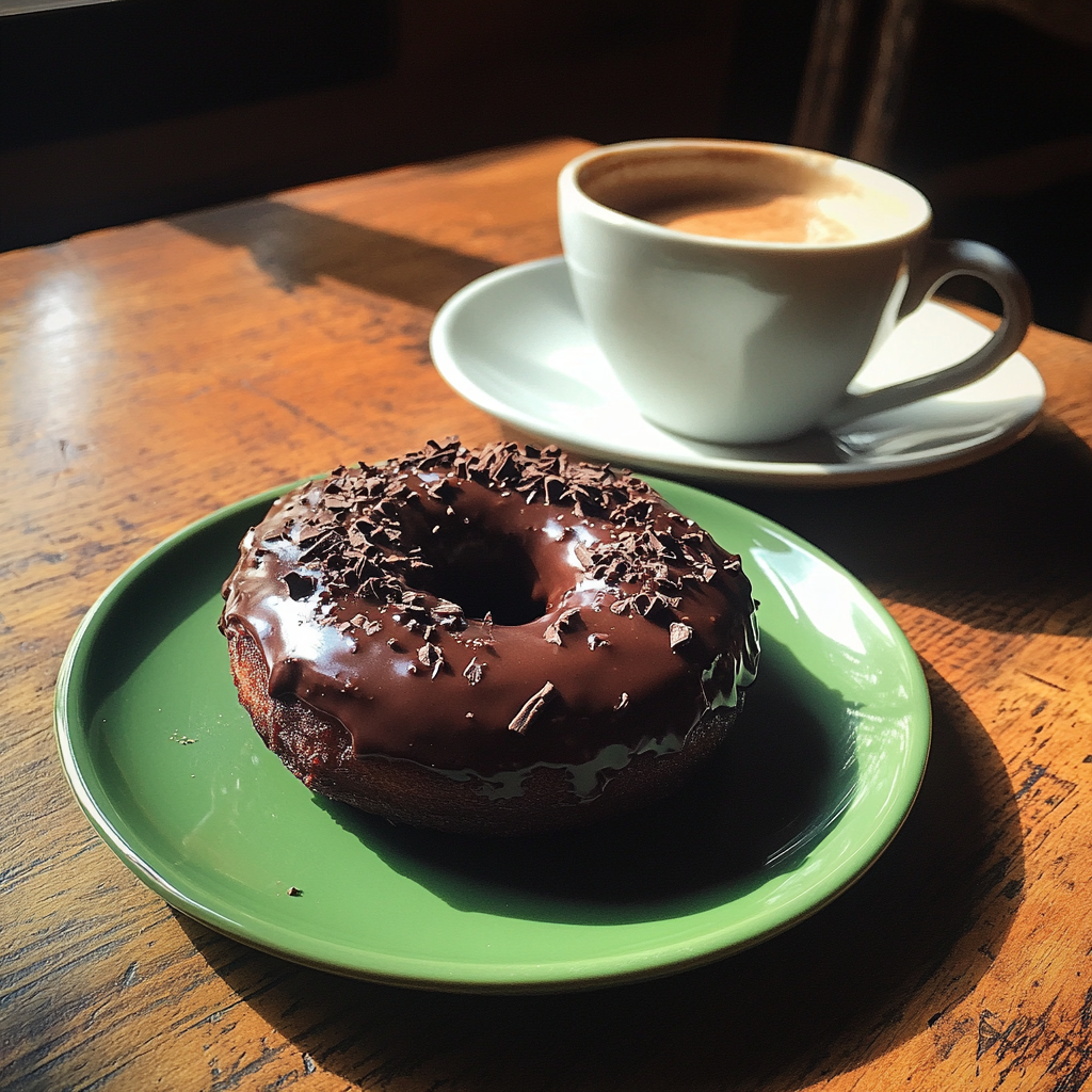 Un beignet au chocolat et une tasse de café | Source : Midjourney