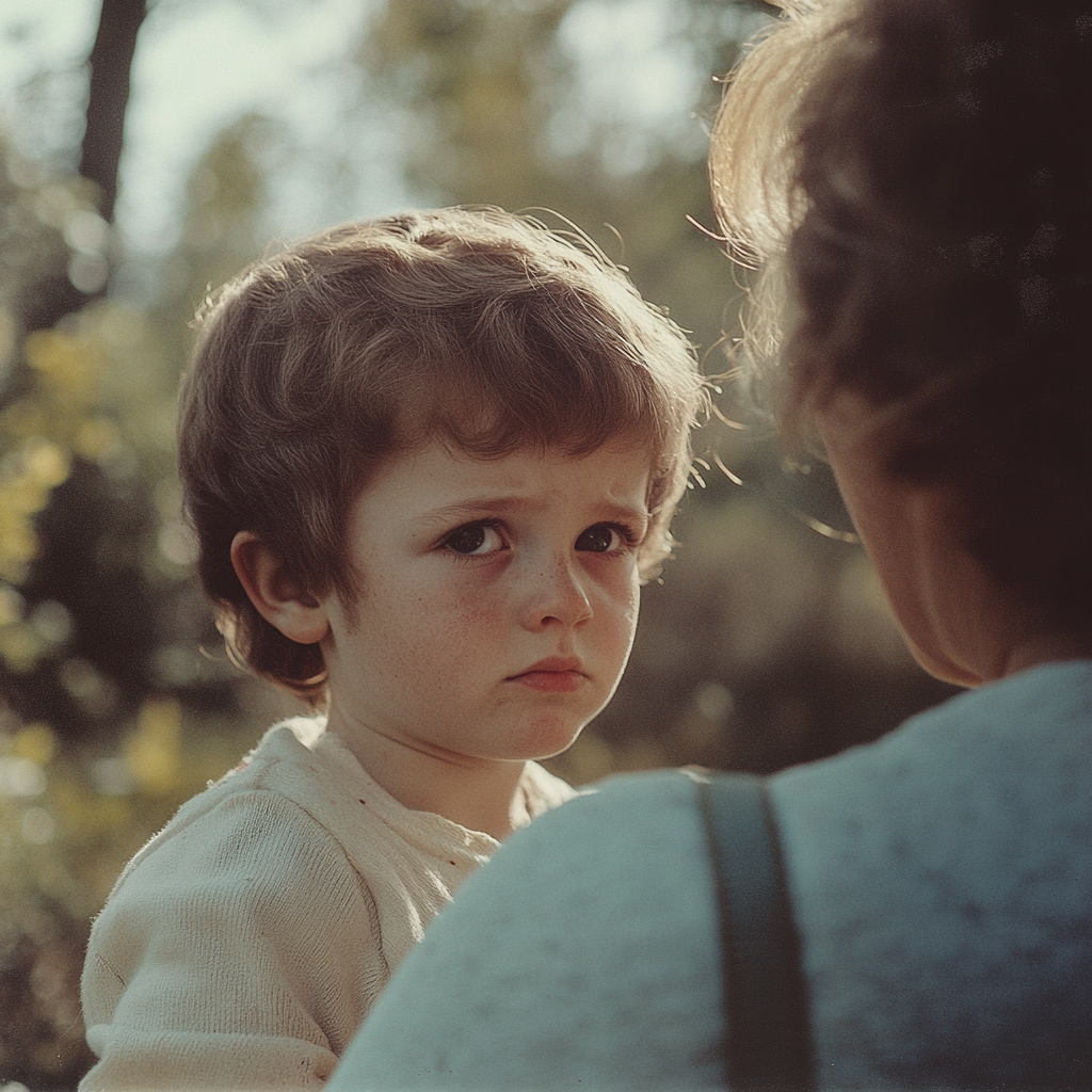 Un garçon triste qui regarde sa mère | Source : Midjourney